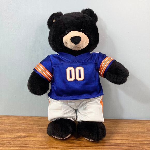 Build a Bear Lil Night Sky Black Tan 17" Bear Cub in Blue Orange Football Outfit - Picture 2 of 11
